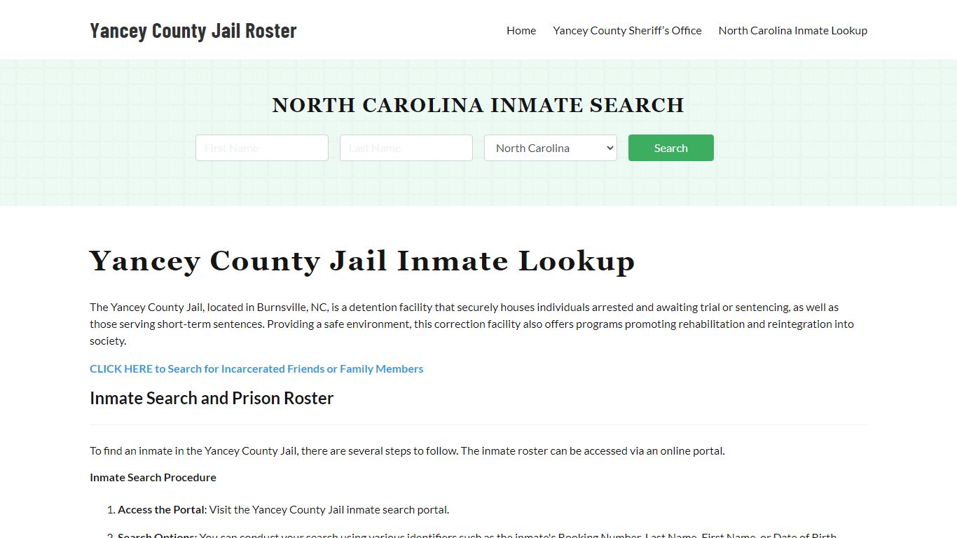 Yancey County Jail Roster Lookup, NC, Inmate Search
