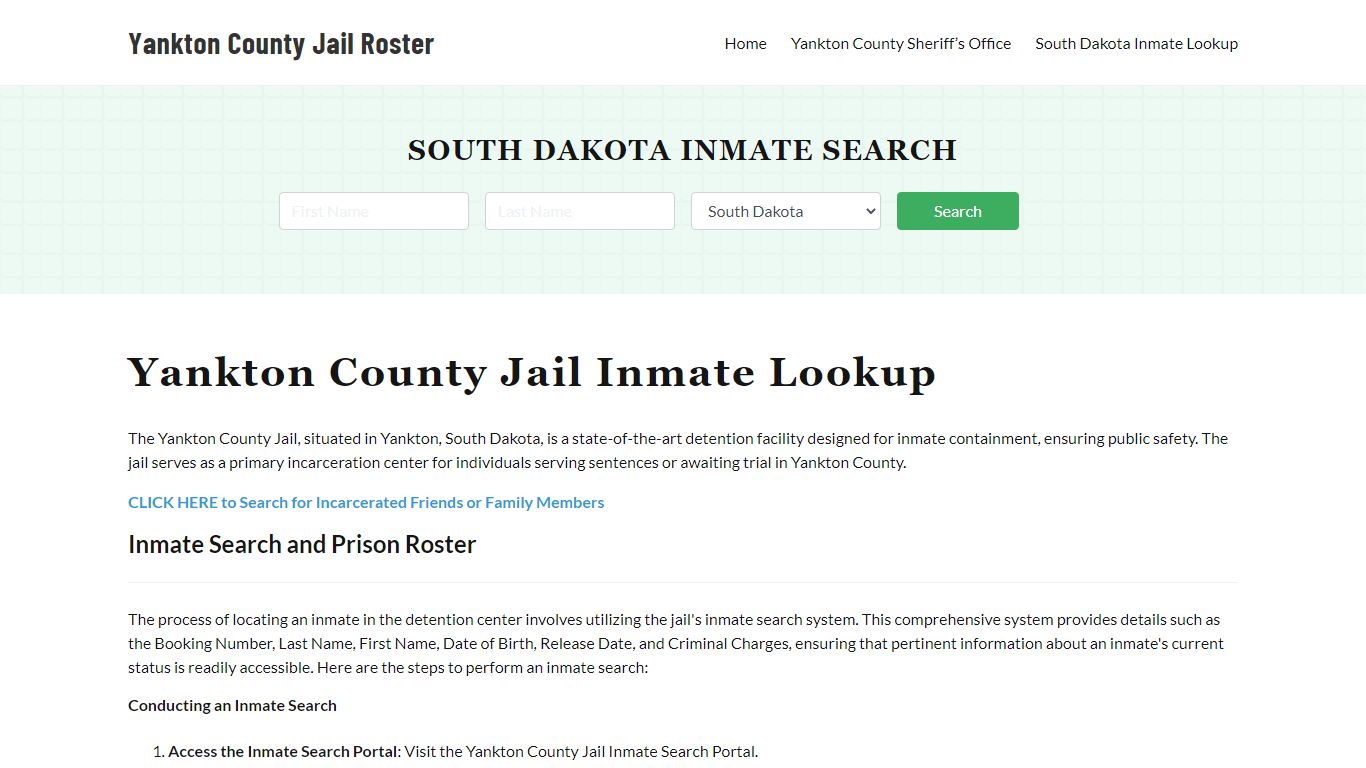 Yankton County Jail Roster Lookup, SD, Inmate Search