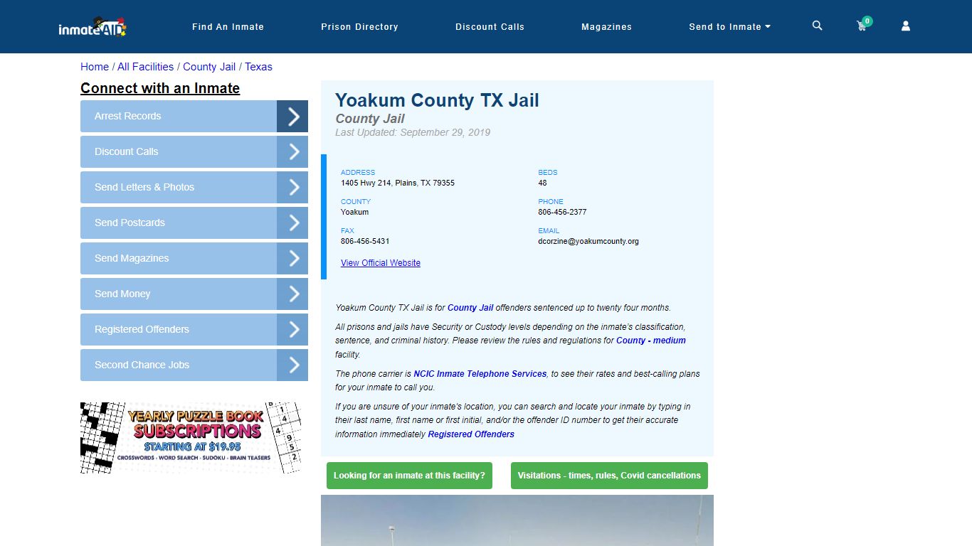 Yoakum County TX Jail - Inmate Locator - Plains, TX
