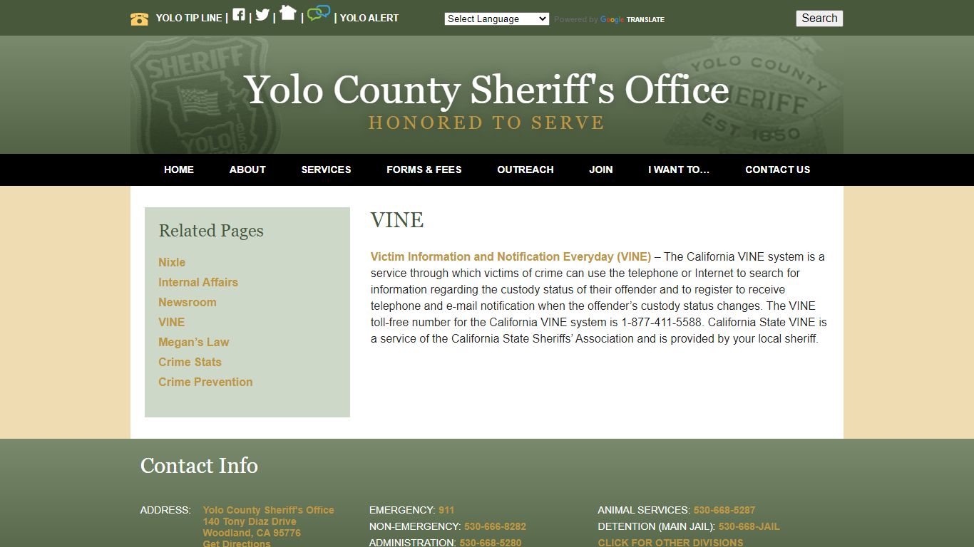 VINE - Yolo County Sheriff's Office | Woodland, CA
