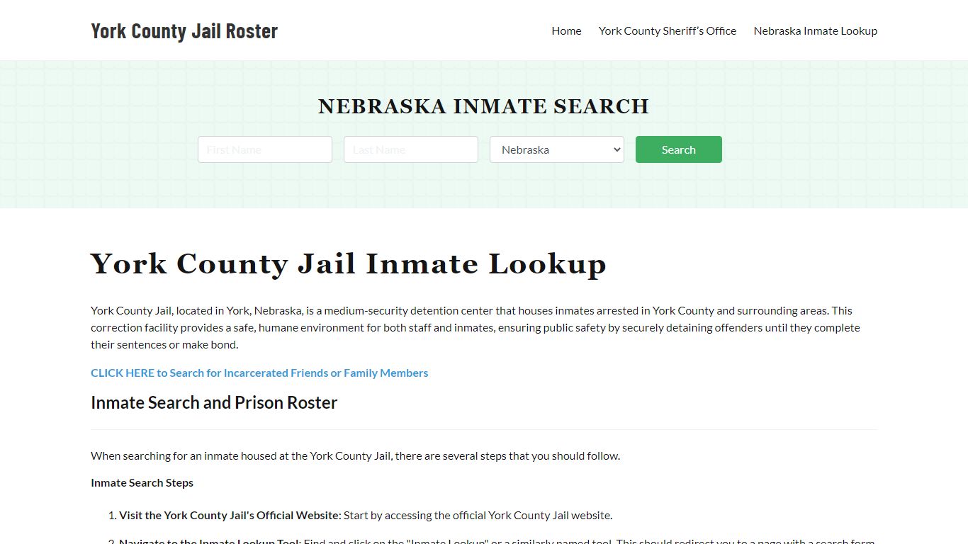 York County Jail Roster Lookup, NE, Inmate Search