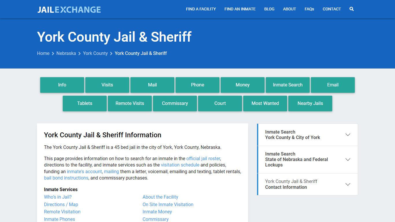 York County Jail & Sheriff, NE Inmate Search, Information