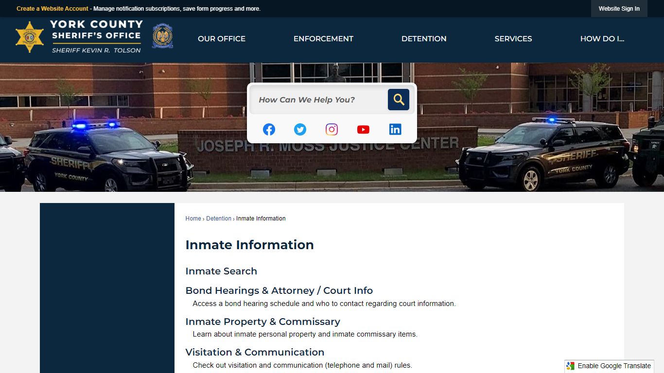 Inmate Information | York County Sheriffs, SC