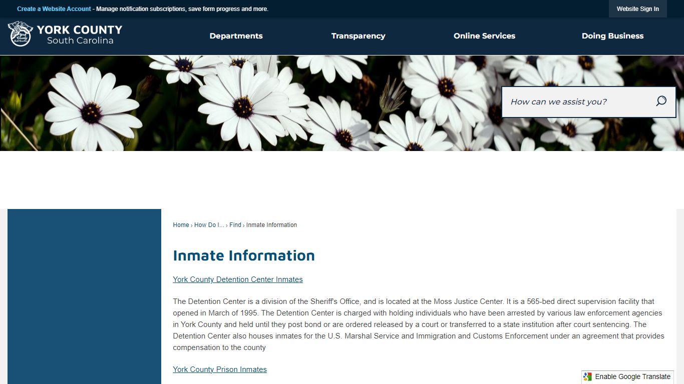 Inmate Information | York, SC - York County Gov
