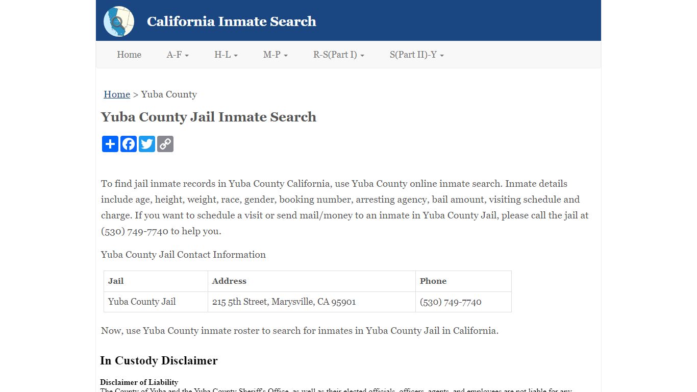 Yuba County Jail Inmate Search
