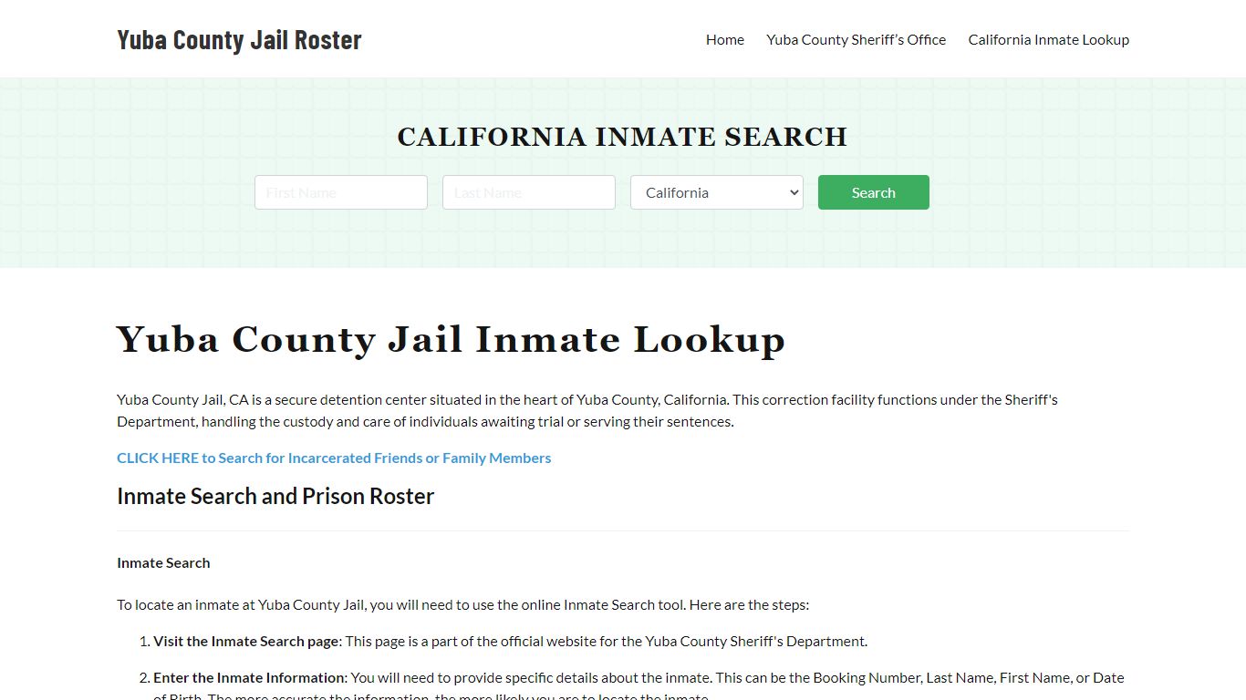 Yuba County Jail Roster Lookup, CA, Inmate Search