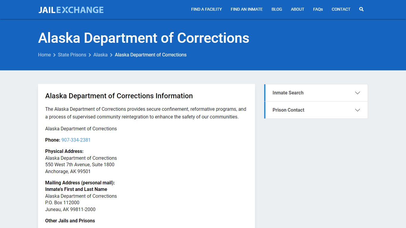 Alaska Department of Corrections Inmate Search, AK - Jail Exchange