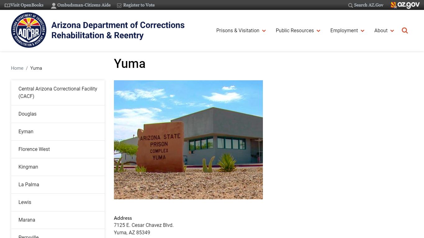 Yuma | Arizona Department of Corrections, Rehabilitation & Reentry