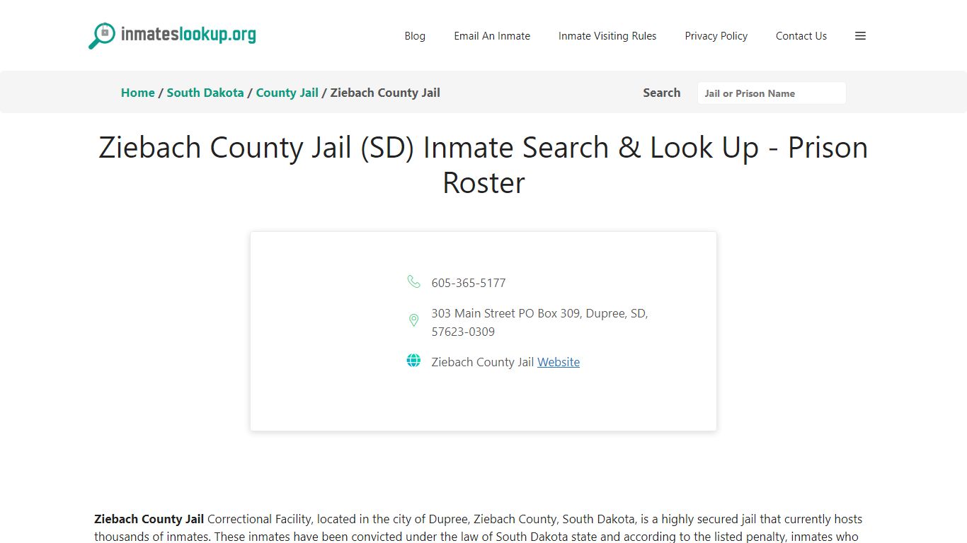 Ziebach County Jail (SD) Inmate Search & Look Up - Prison Roster
