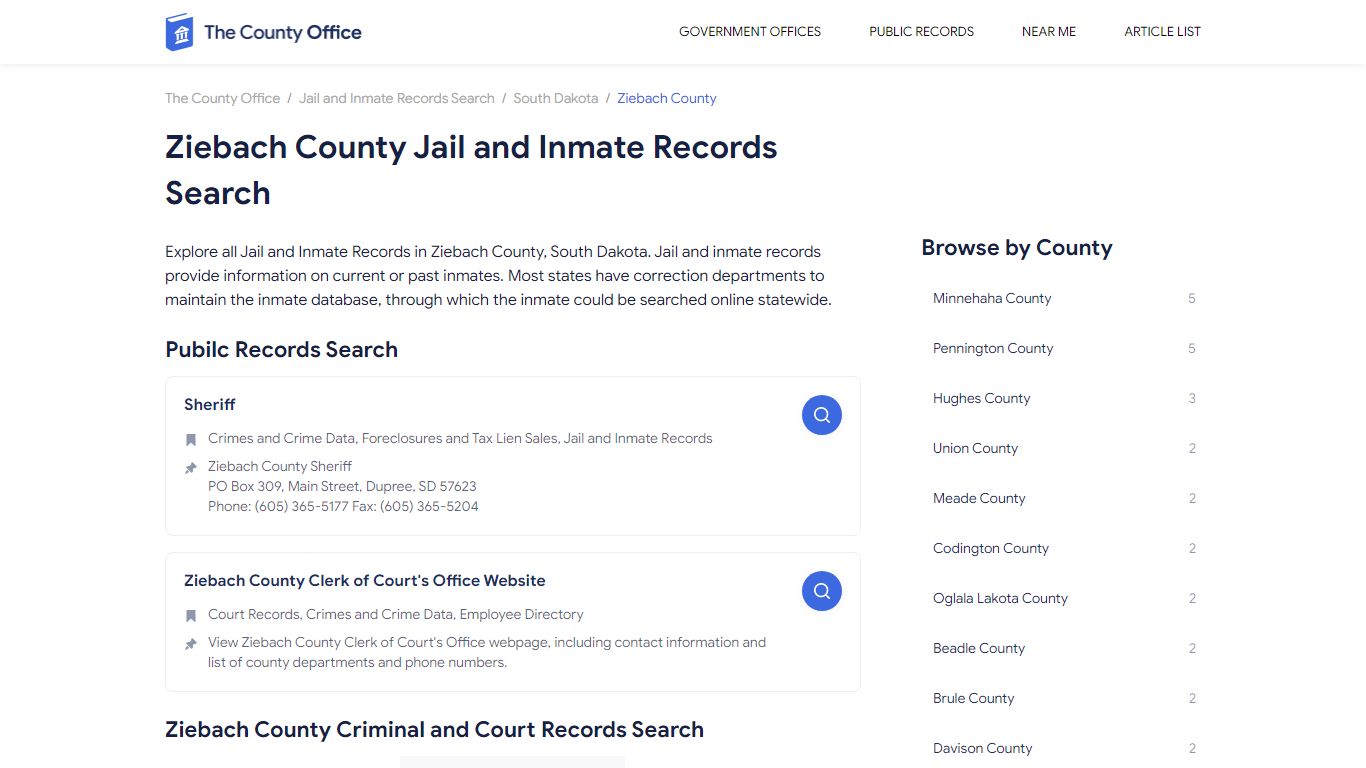 Ziebach County Jail and Inmate Records Search