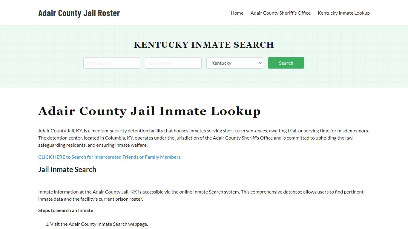 Adair County Jail Roster Lookup, KY, Inmate Search