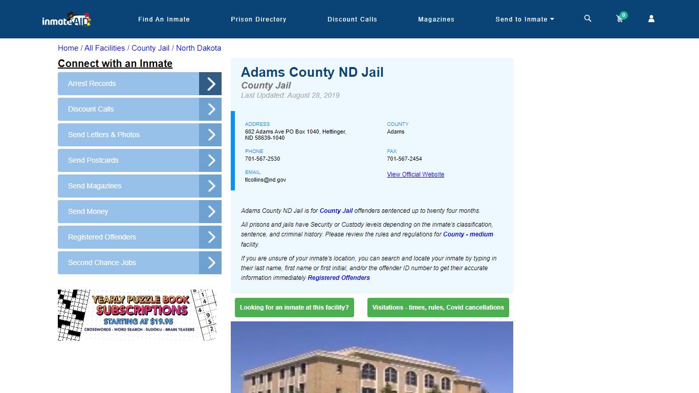 Adams County ND Jail - Inmate Locator - Hettinger, ND