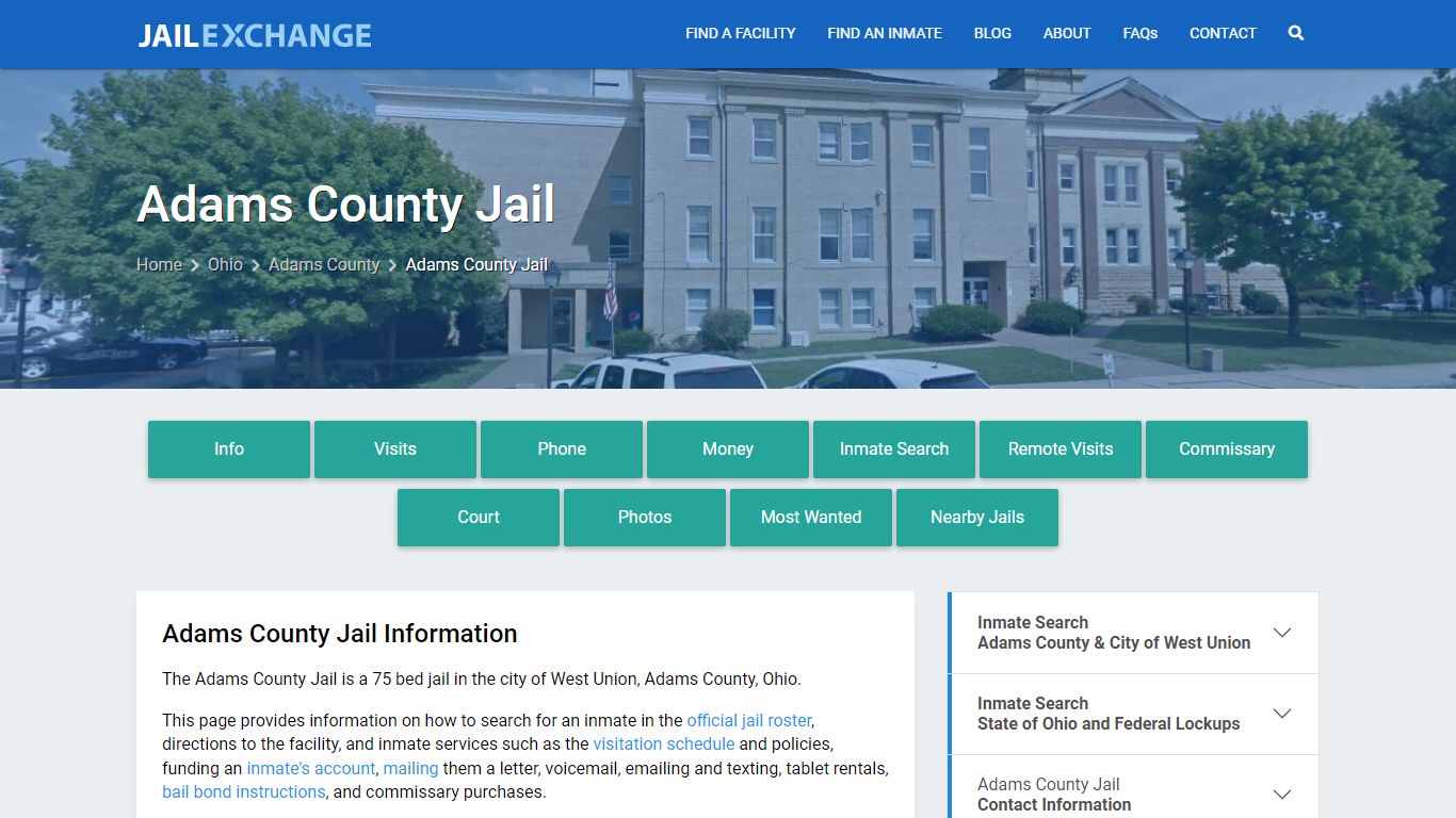 Adams County Jail, OH Inmate Search, Information