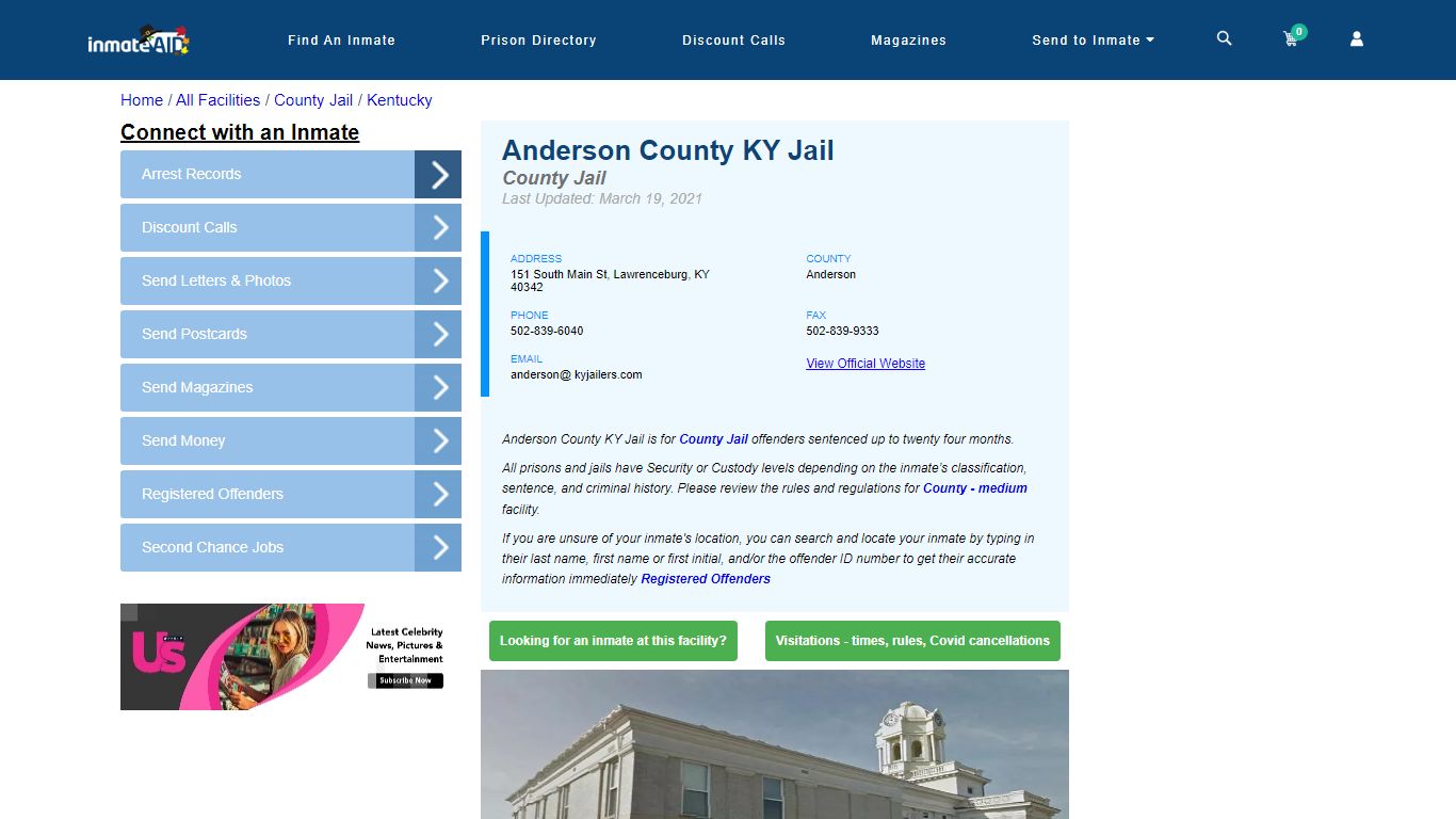 Anderson County KY Jail - Inmate Locator - Lawrenceburg, KY
