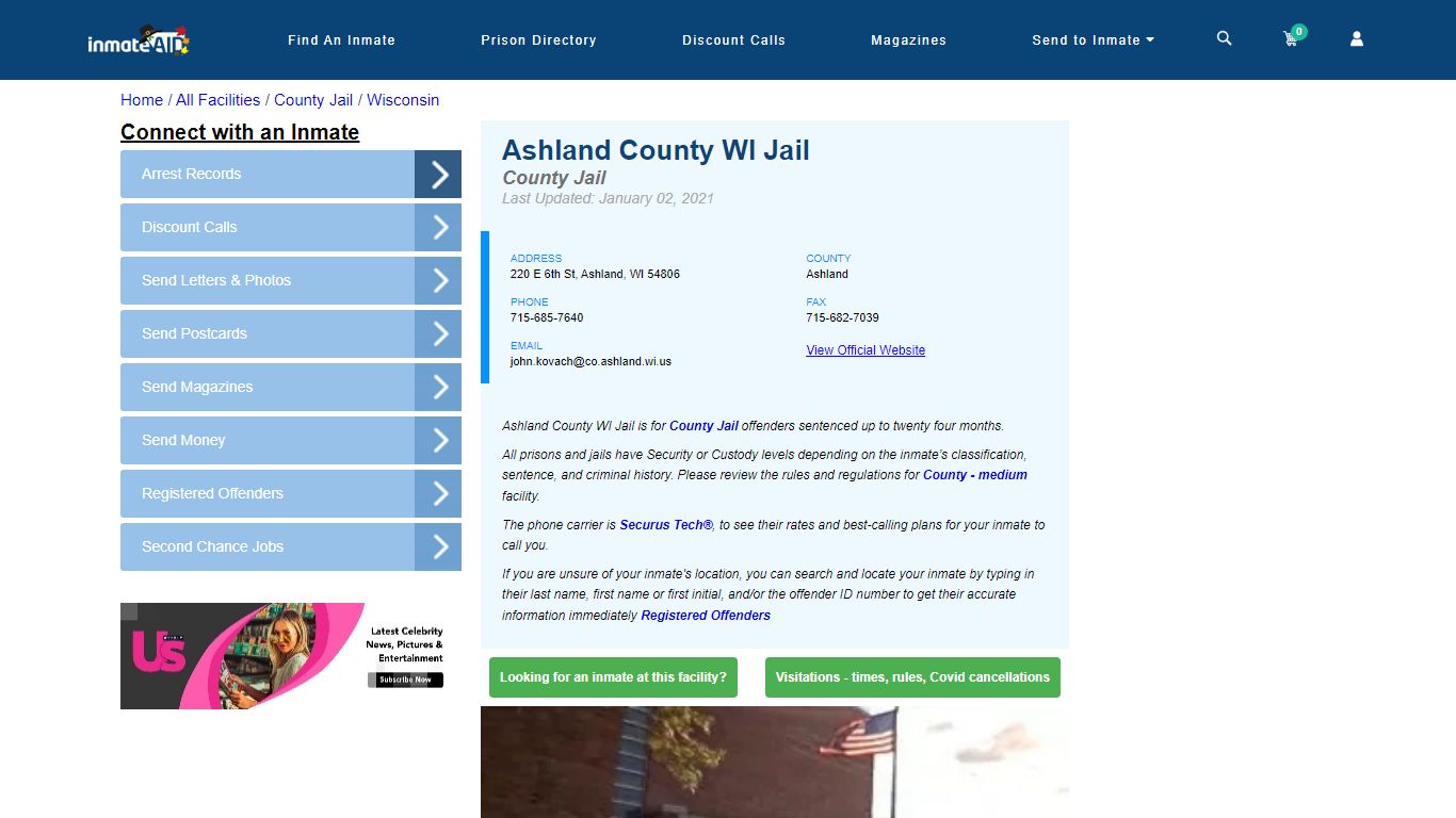 Ashland County WI Jail - Inmate Locator - Ashland, WI