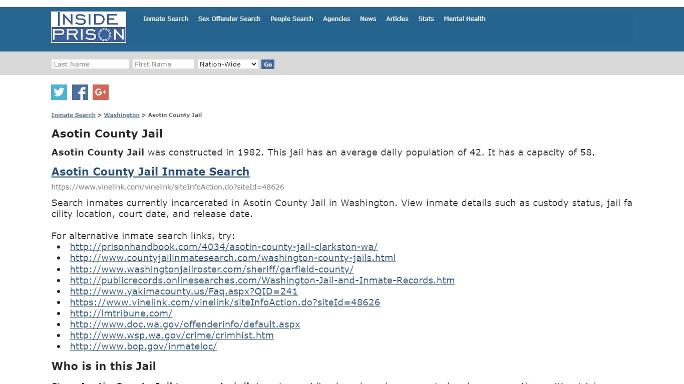 Asotin County Jail - Washington - Inmate Search - Inside Prison