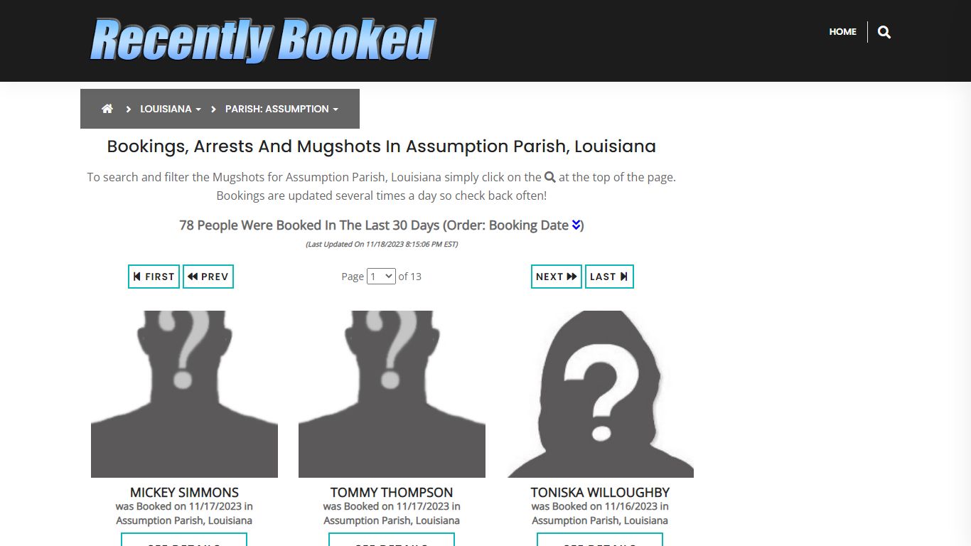 Bookings, Arrests and Mugshots in Assumption Parish, Louisiana