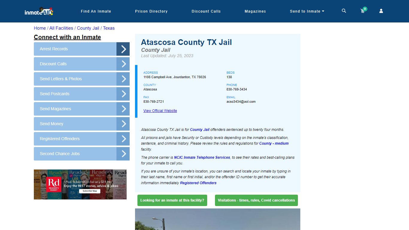 Atascosa County TX Jail - Inmate Locator - Jourdanton, TX