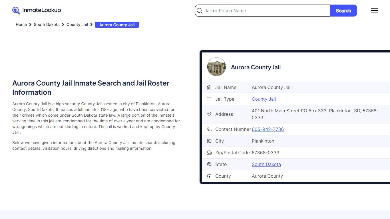 Aurora County Jail Inmate Search - Plankinton South Dakota - Inmate Lookup