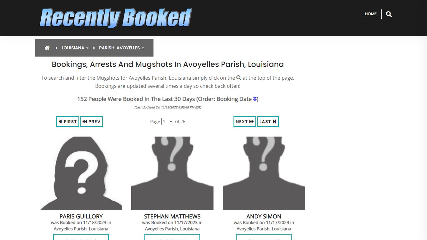 Bookings, Arrests and Mugshots in Avoyelles Parish, Louisiana