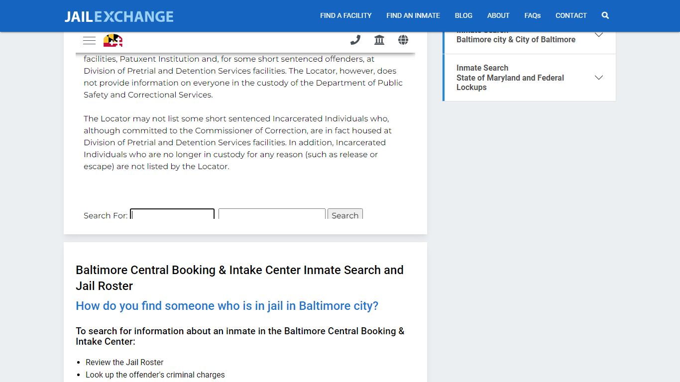 Baltimore Central Booking & Intake Center Inmate Search - Jail Exchange