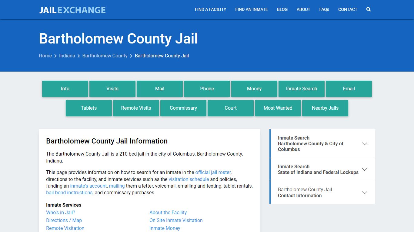 Bartholomew County Jail, IN Inmate Search, Information