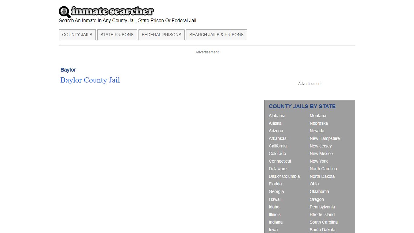 Baylor County Jails, City Jails, State & Federal Prisons - Inmate Searcher