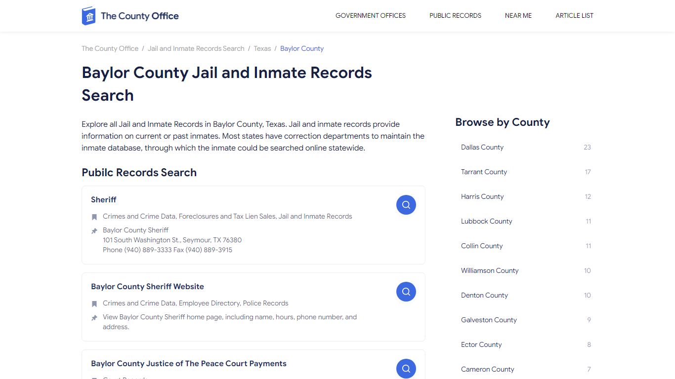 Baylor County Jail and Inmate Records Search - The County Office