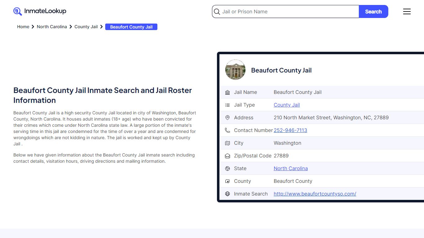 Beaufort County Jail (NC) Inmate Search North Carolina - Inmate Lookup