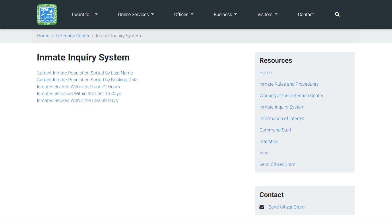 Inmate Inquiry System - Beaufort County, SC