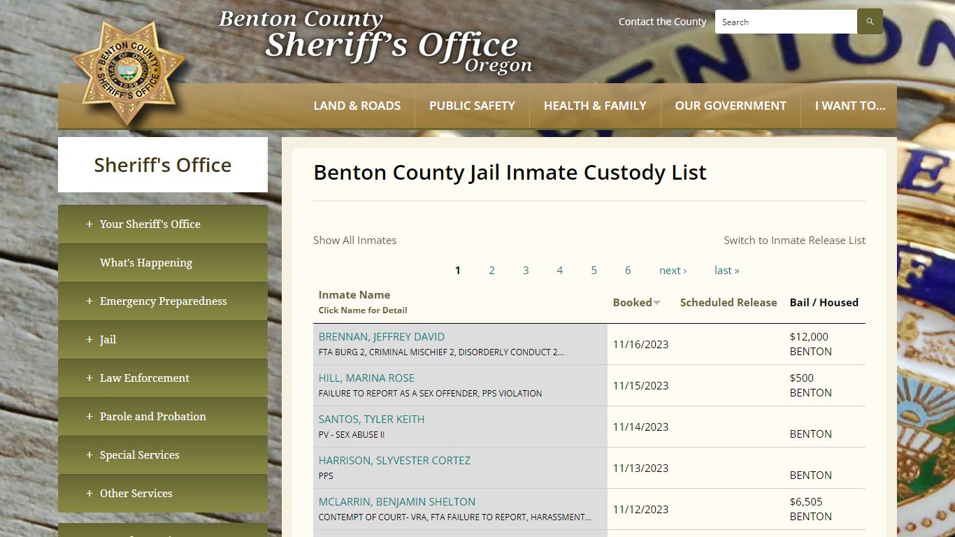 Benton County Jail Inmate Custody List | Benton County Oregon