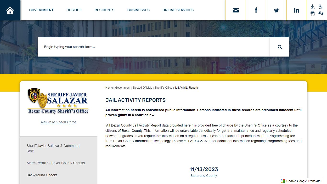 Jail Activity Reports | Bexar County, TX - Official Website