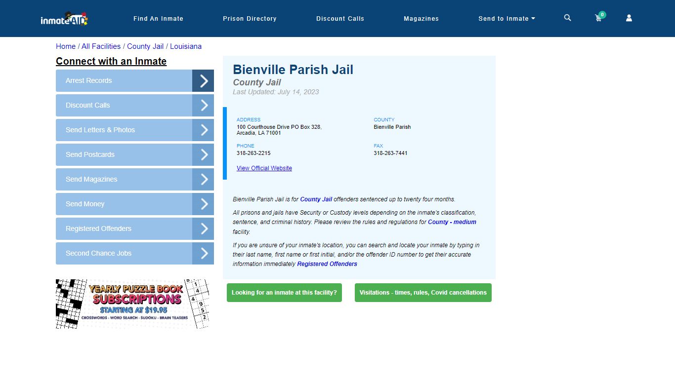 Bienville Parish Jail - Inmate Locator - Arcadia, LA