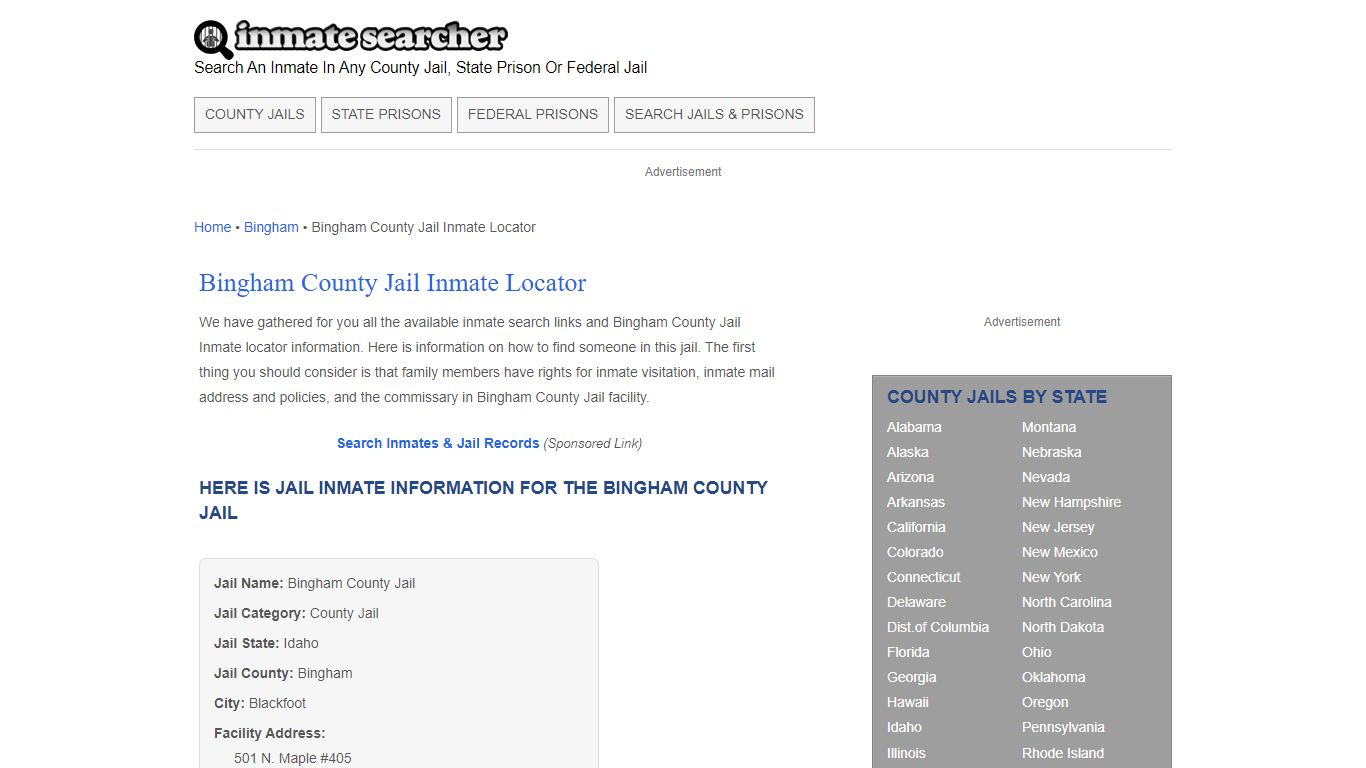 Bingham County Jail Inmate Locator - Inmate Searcher