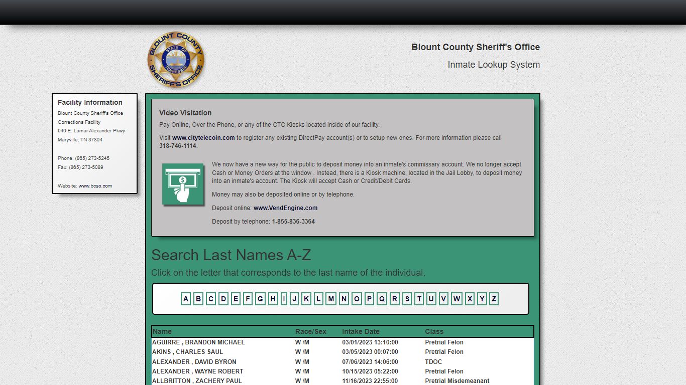 Search A-Z - Currently Booked - bcso.com