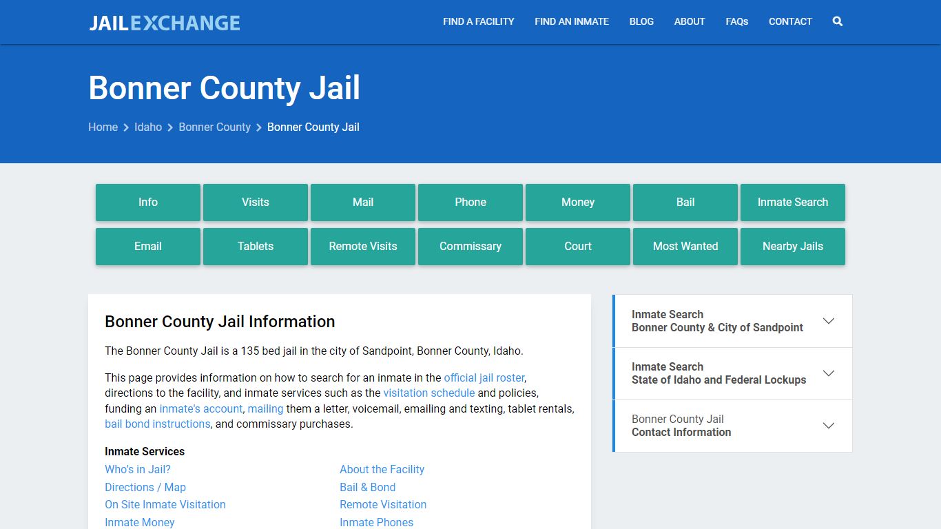 Bonner County Jail, ID Inmate Search, Information