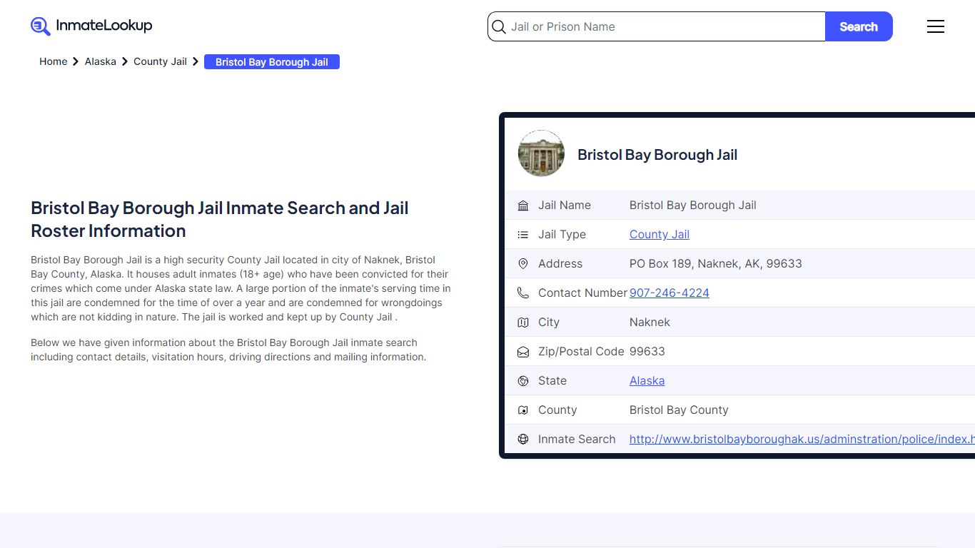 Bristol Bay Borough Jail (AK) Inmate Search Alaska - Inmate Lookup