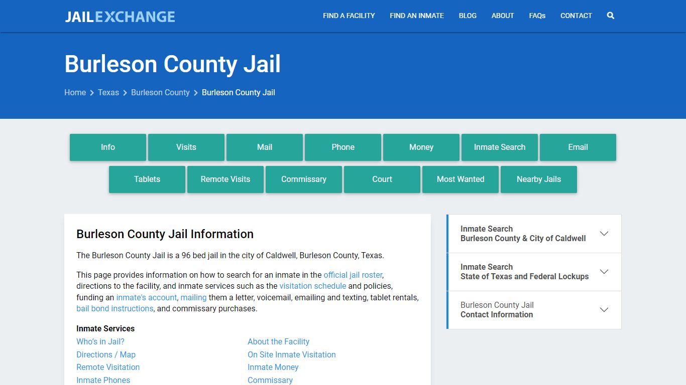 Burleson County Jail, TX Inmate Search, Information