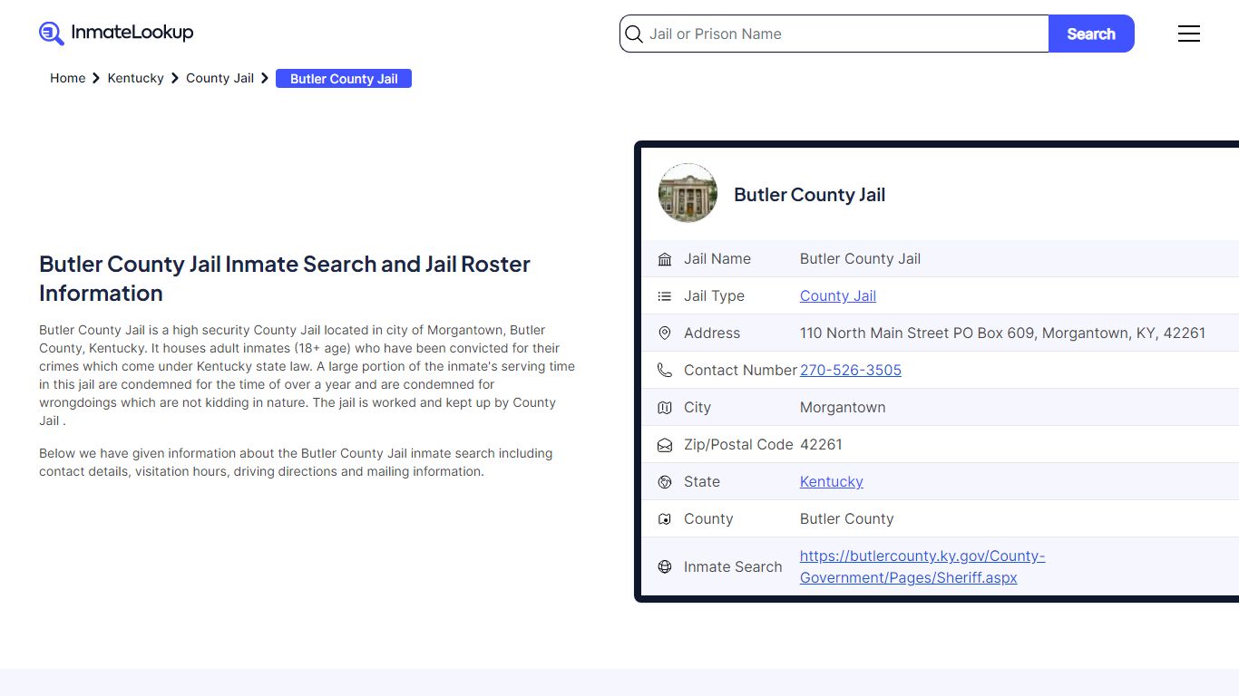 Butler County Jail Inmate Search - Morgantown Kentucky - Inmate Lookup