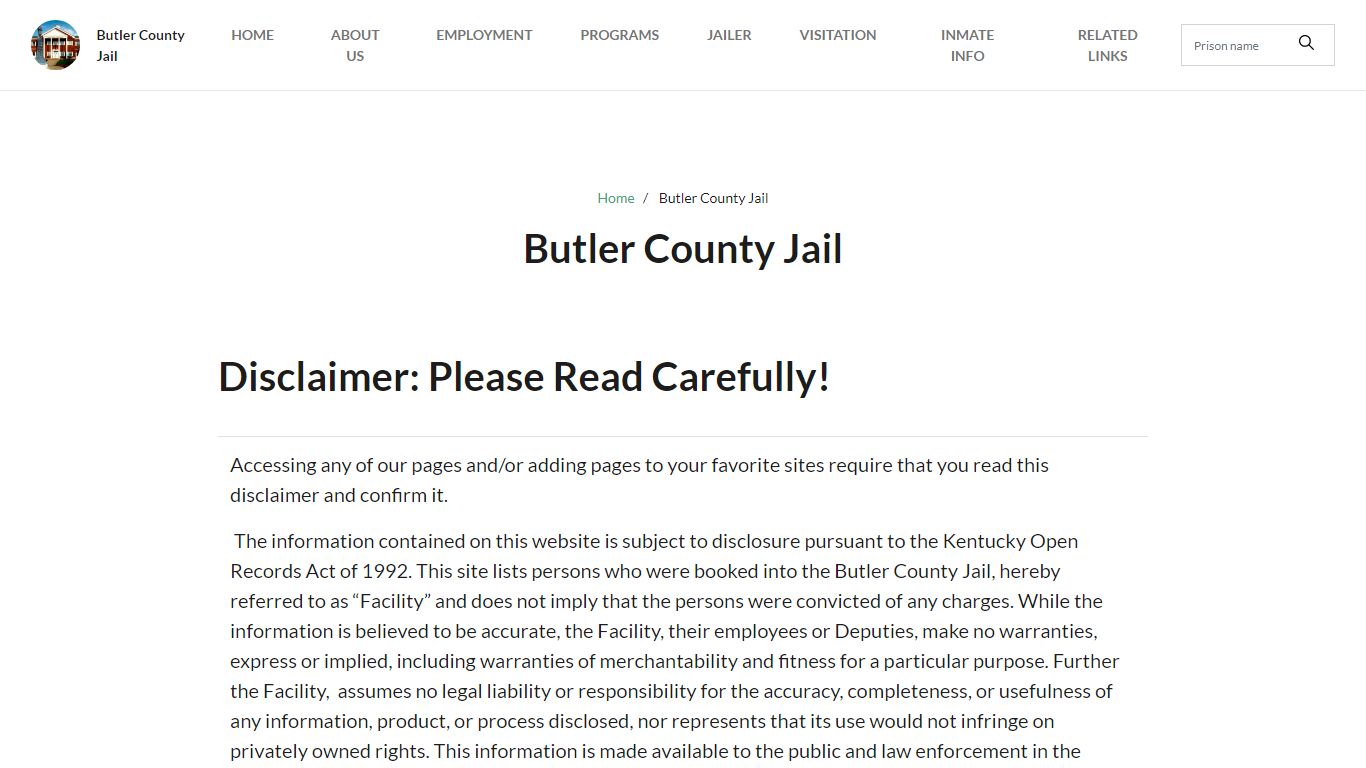 Butler County Jail - Disclaimer: Please Read Carefully!