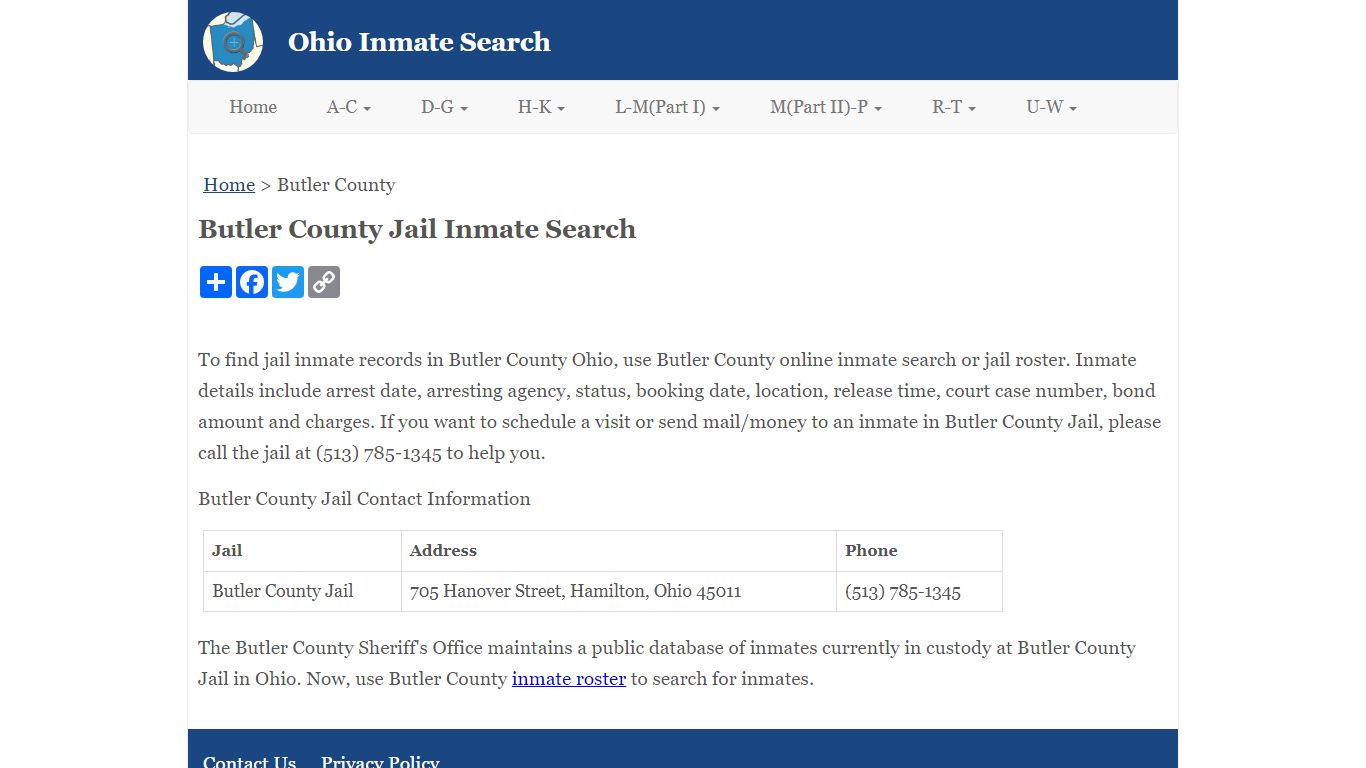 Butler County Jail Inmate Search