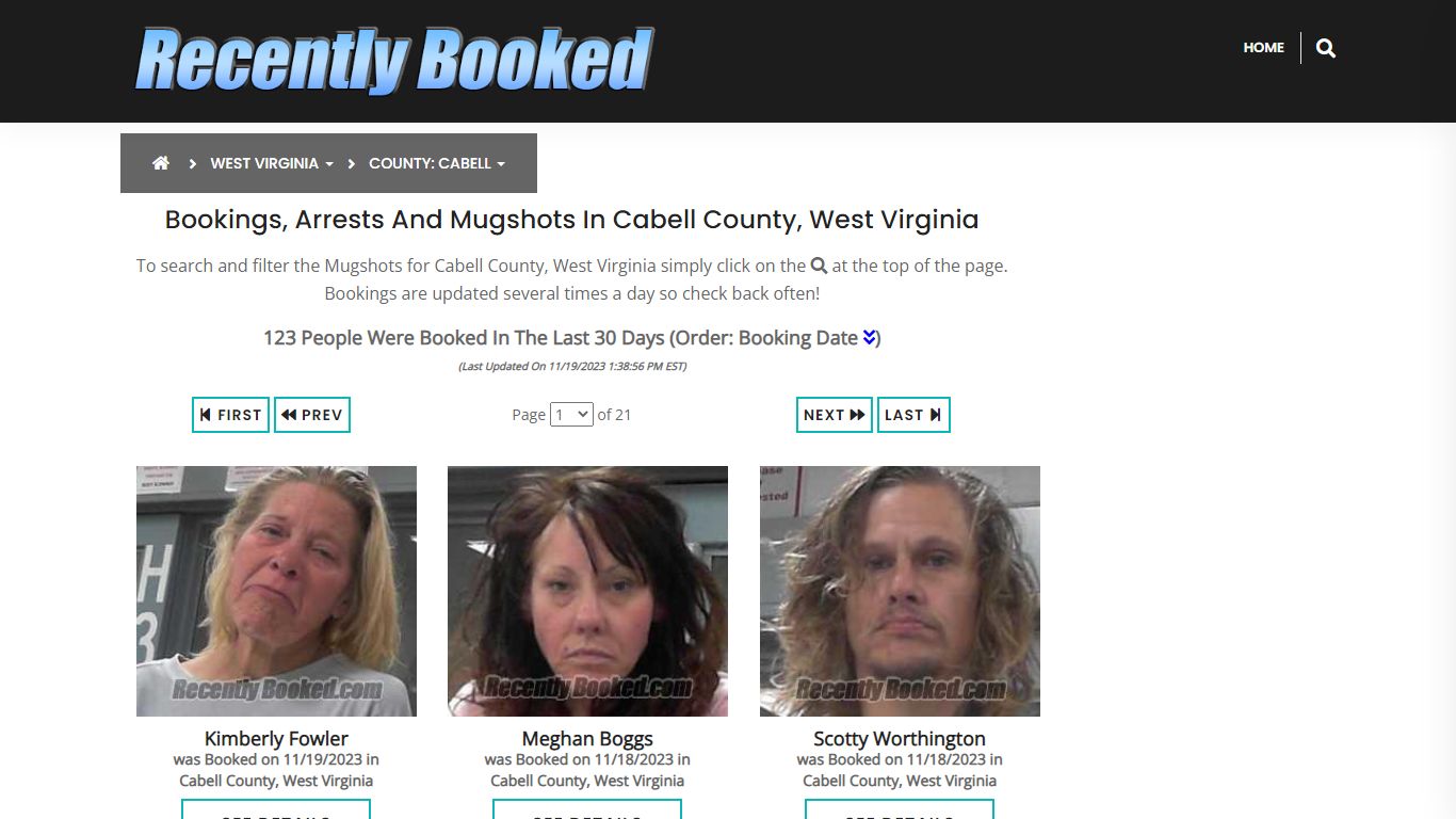 Bookings, Arrests and Mugshots in Cabell County, West Virginia