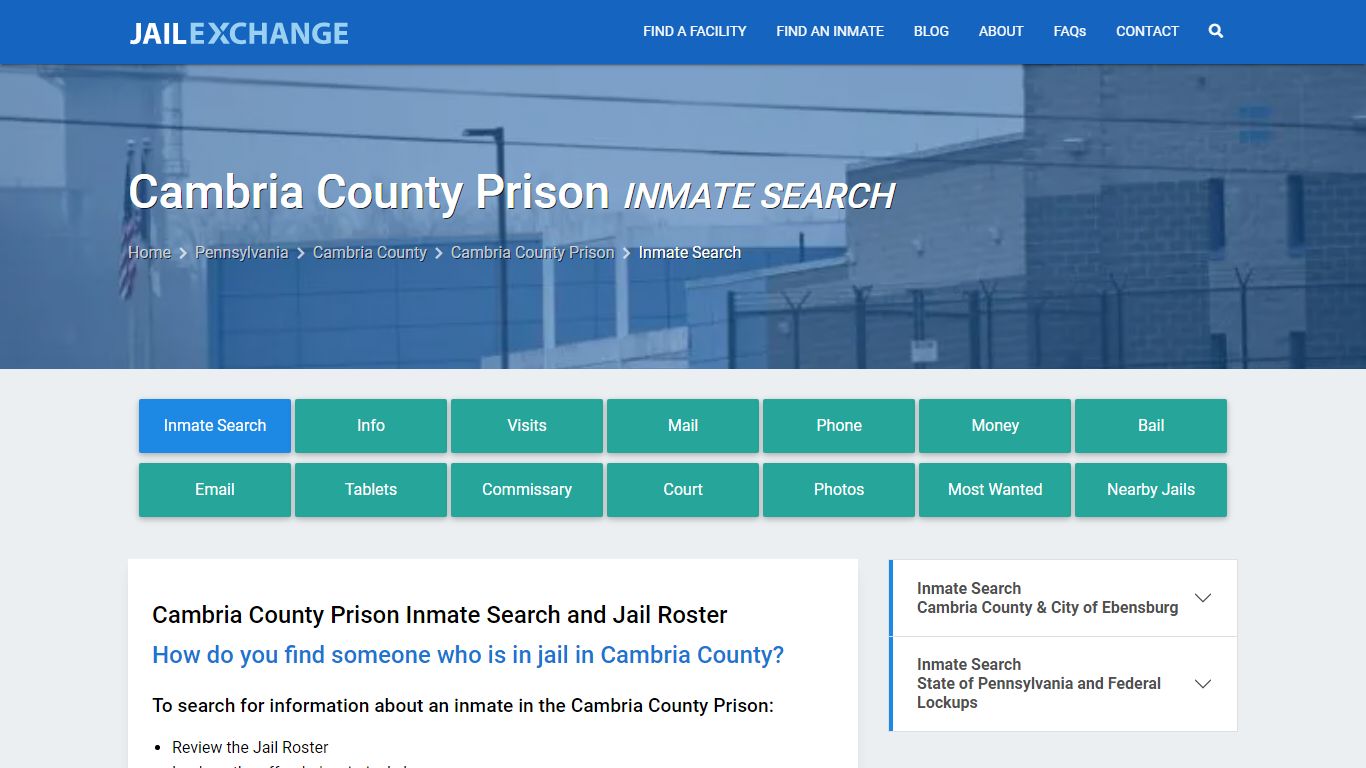 Inmate Search: Roster & Mugshots - Cambria County Prison, PA