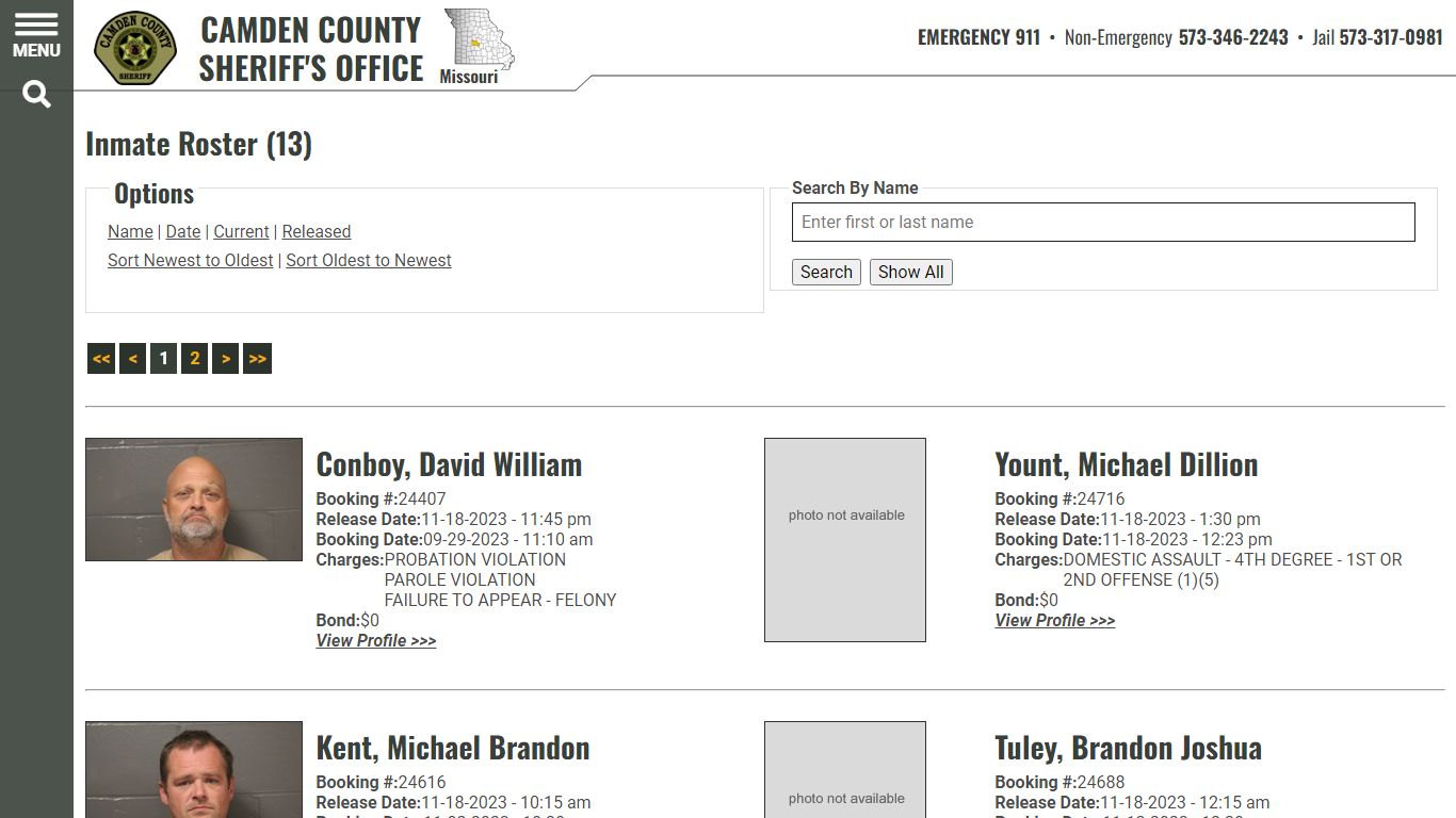 Inmate Roster (18) - Camden County Missouri Sheriff's Office