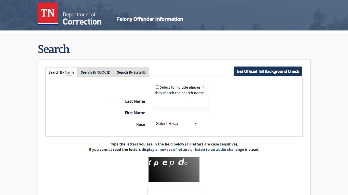 Search - Tennessee Felony Offender Information