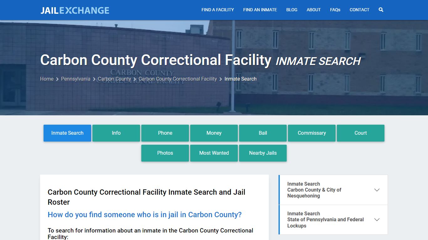 Carbon County Correctional Facility Inmate Search - Jail Exchange