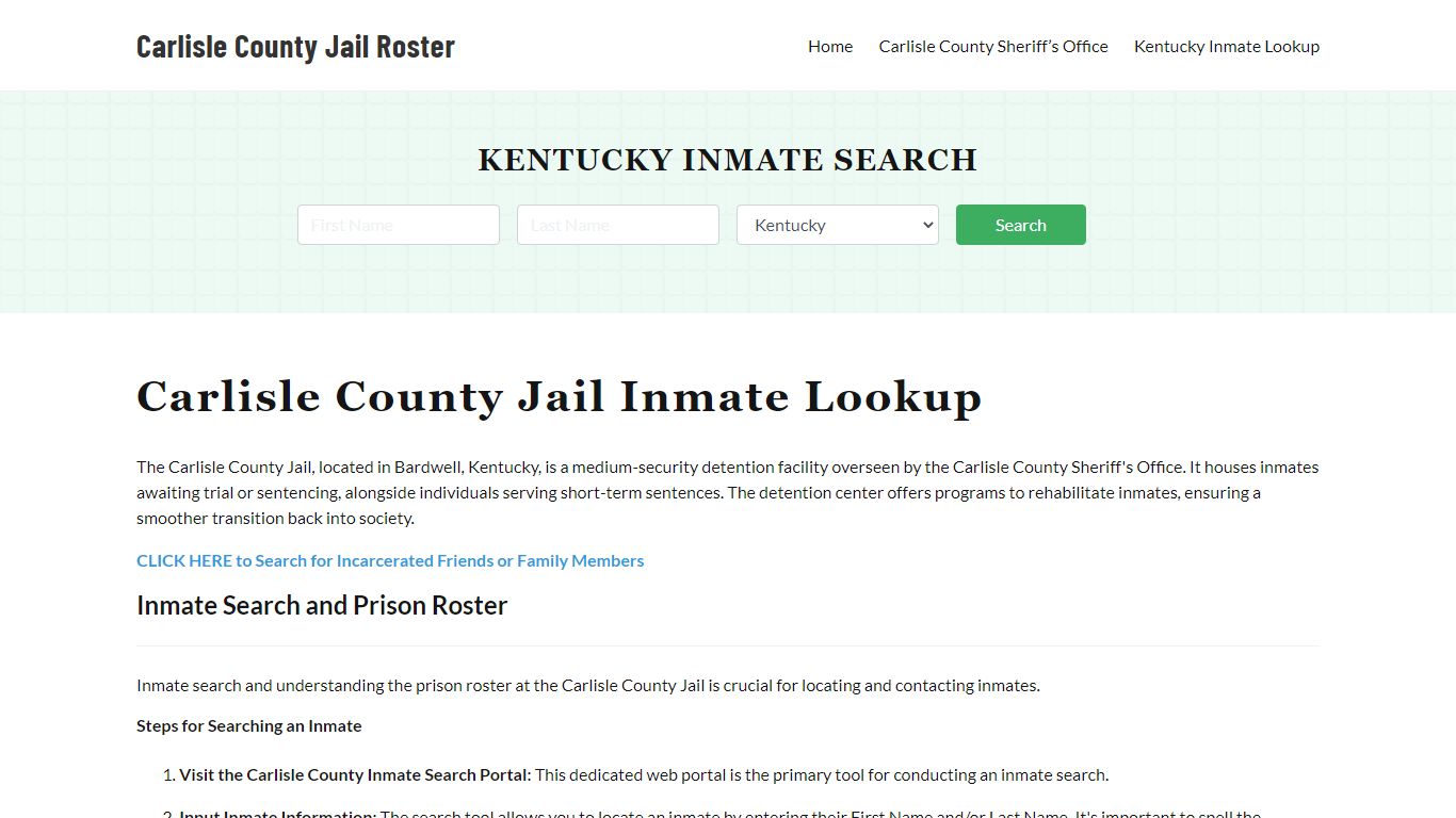 Carlisle County Jail Roster Lookup, KY, Inmate Search