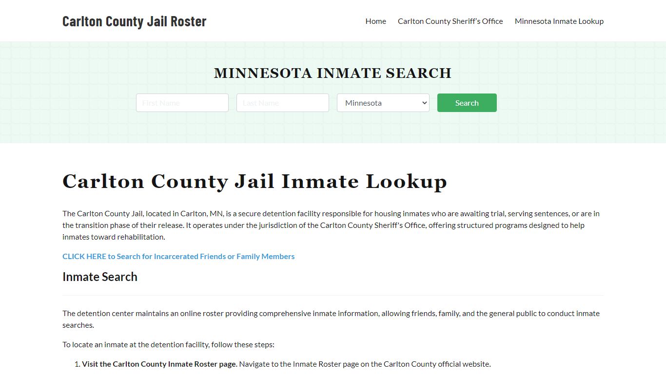 Carlton County Jail Roster Lookup, MN, Inmate Search