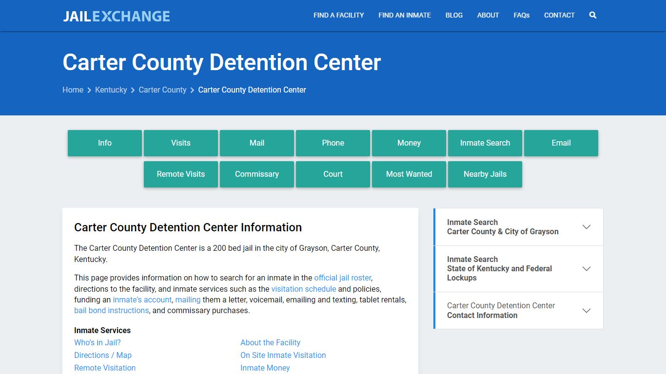 Carter County Detention Center, KY Inmate Search, Information