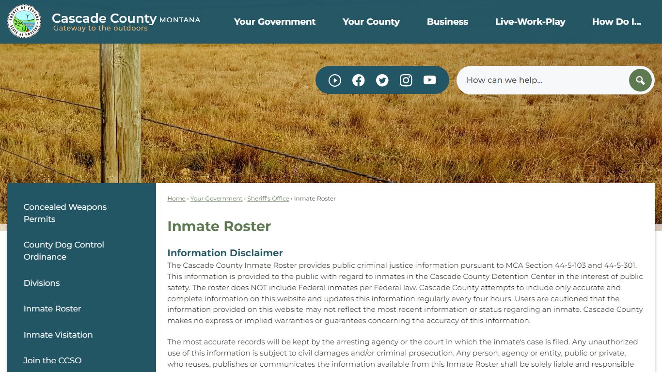 Inmate Roster | Cascade County, MT